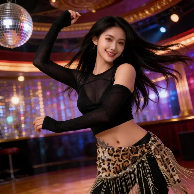 

U2JB Leopards Pattern Belly Dance Hip Wrap Skirt Sequins Fringed Belly Dance Hip Belt