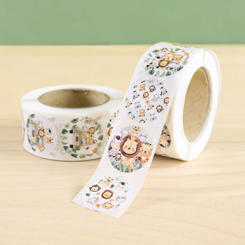 500 قطعة من ملصقات حيوانات الغابة ملصقات عيد ميلاد سعيد سفاري موضوع ديكور الحفلات لاستحمام الطفل للأطفال مستلزمات حفلات أعياد الميلاد الأولى #3