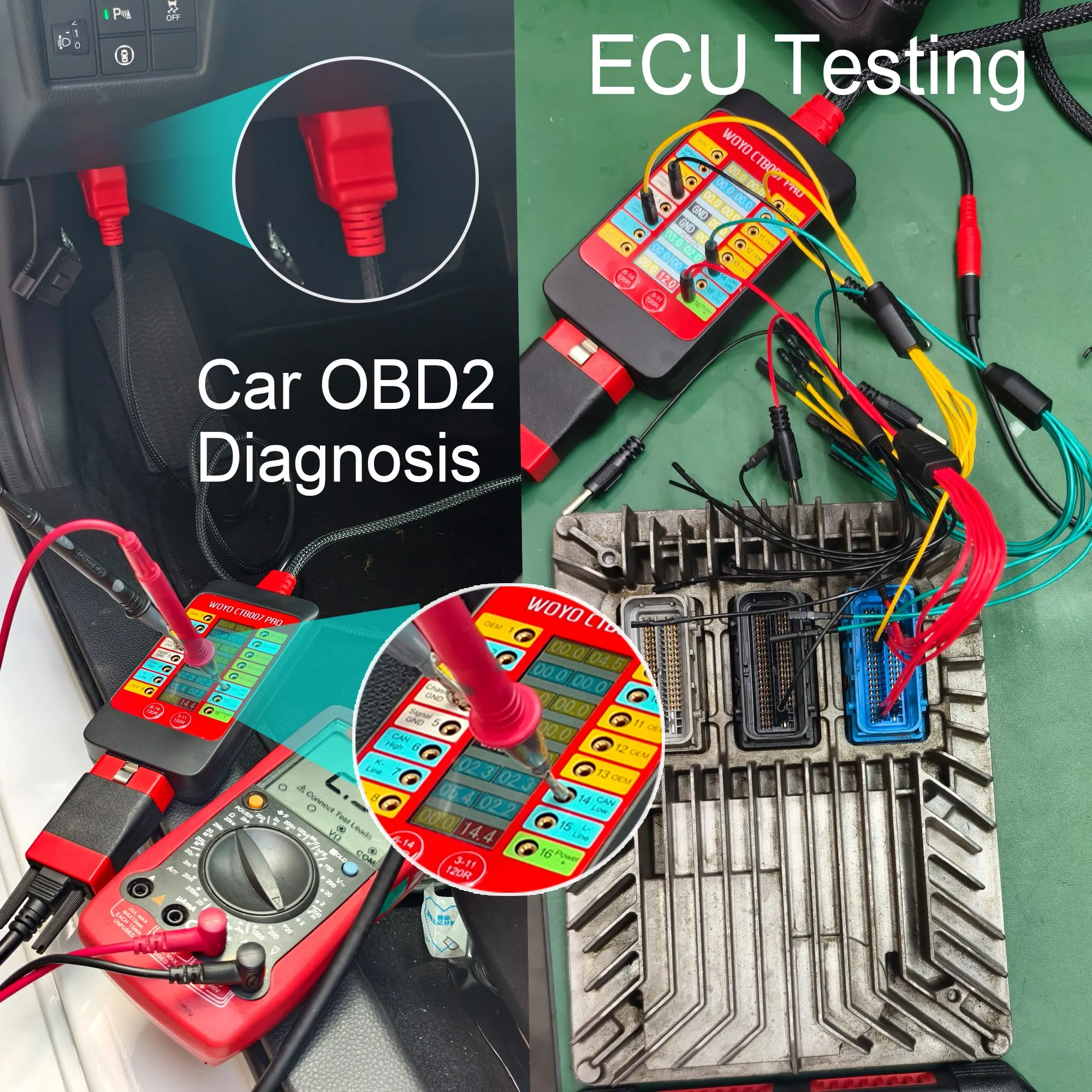 WOYO CTB007 PRO Caja de ruptura OBD2 con pantalla LCD Digital Vrms, herramienta de prueba de ECU en el banco, herramienta de diagnóstico automotriz, prueba CAN