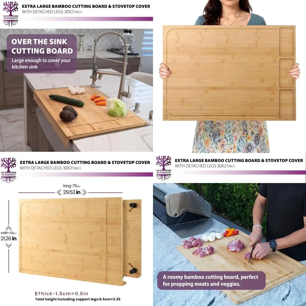

Large Bamboo Noodle Board & Stove Lid with Legs, Juice Groove, 30x21 Multi-Use Kitchen/Restaurant Board