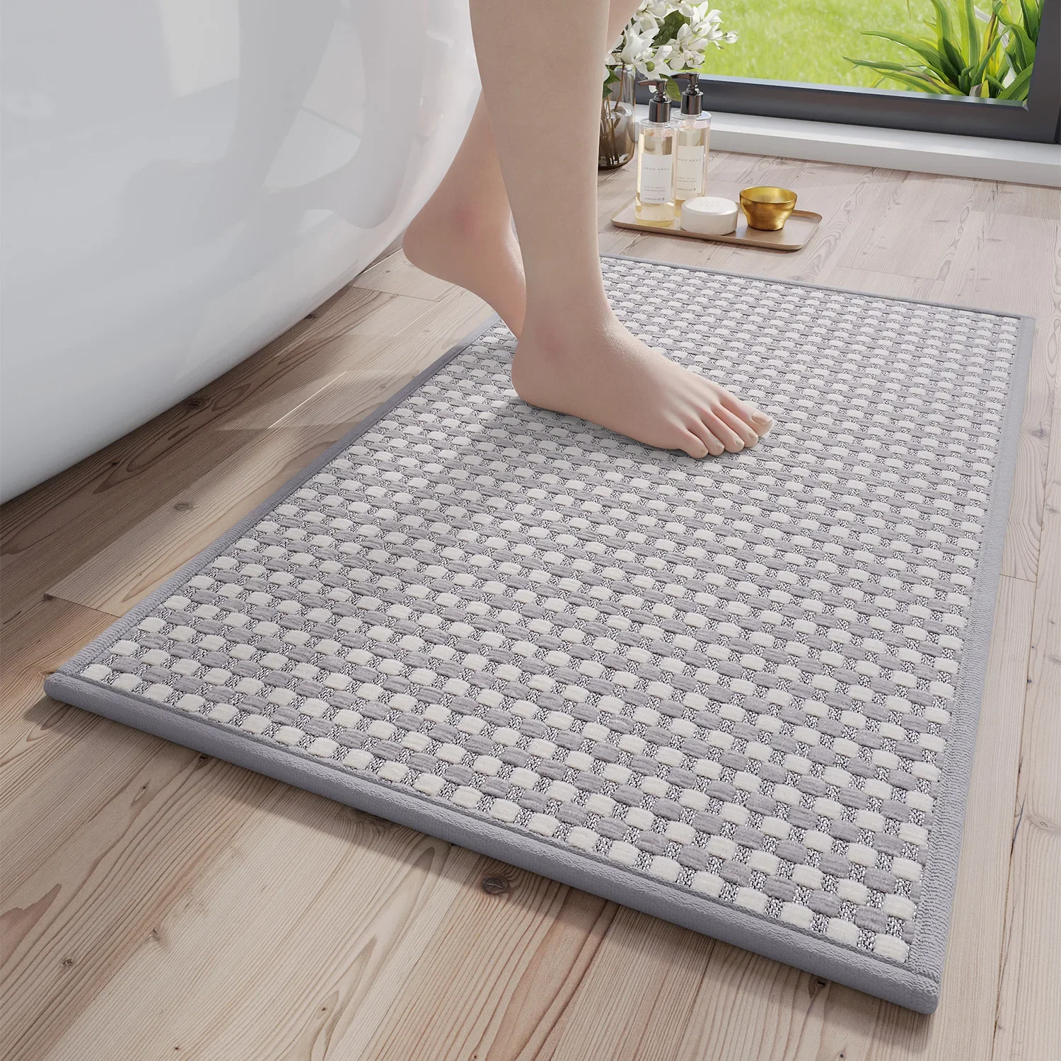 Chenille Woven Bath Mat Rug - Ultra Absorbent & Quick-Drying, Non-Slip Rubber Backing, Soft Breathable, Safe Odorless Design