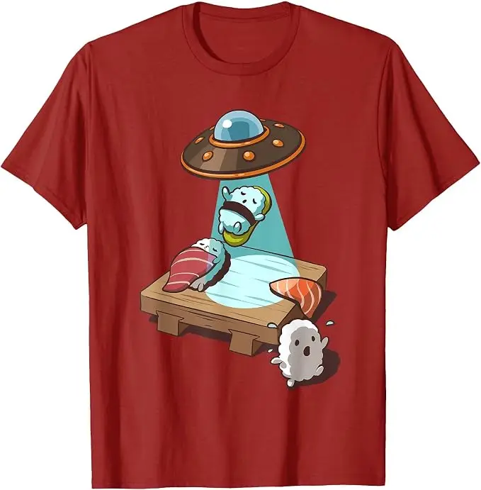 Sushi UFO Alien Abduction T-Shirt Y2k Japanischer Feinschmecker Ästhetische Kleidung Humor Einzigartiges Neuheitsgeschenk Niedliche Cartoon-T-Shirts – Detail 12