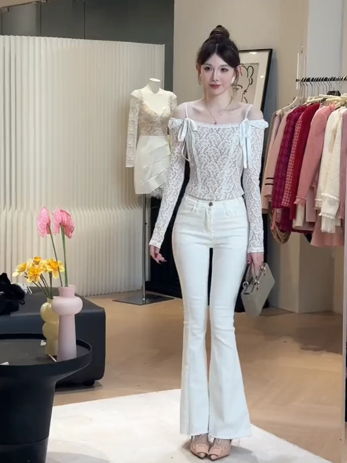 

Джинсы-клеш с высокой талией, эластичные, облегающие, повседневные, из хлопкового стрейч-денима, на молнии, светлые, длинные брюки