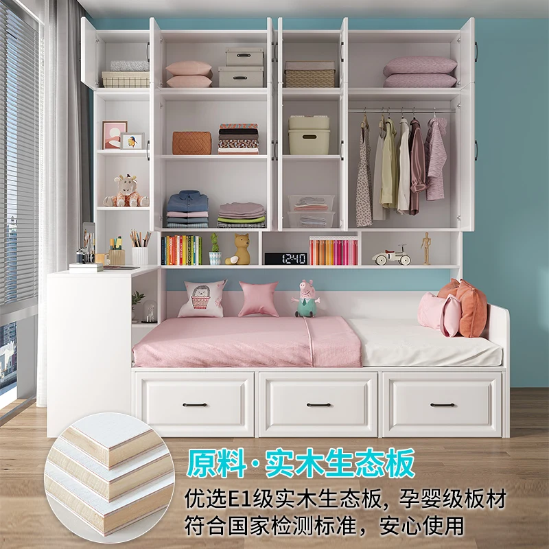 3Y solid wood tatami bed wardrobe integrated small apartment with desk bed cabinet combination  household multi