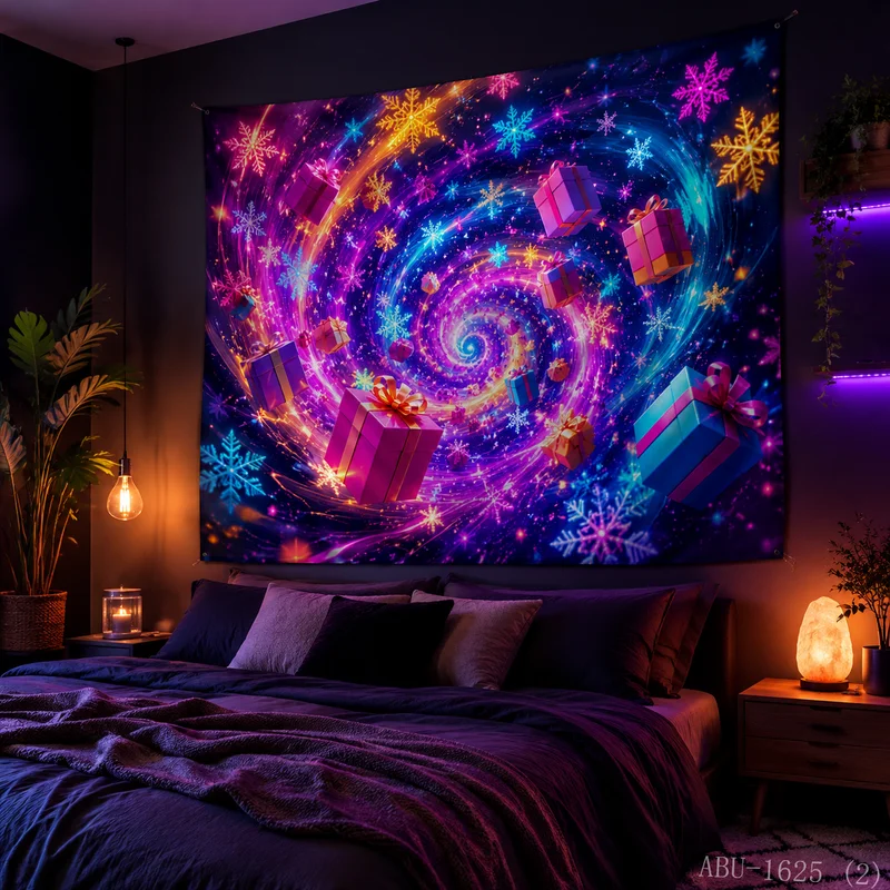 VIKAMA Colorful Nebula Spiral Light Vortex Gift Box Colorful Christmas Tapestry Wall Hanging Decor for Living Room