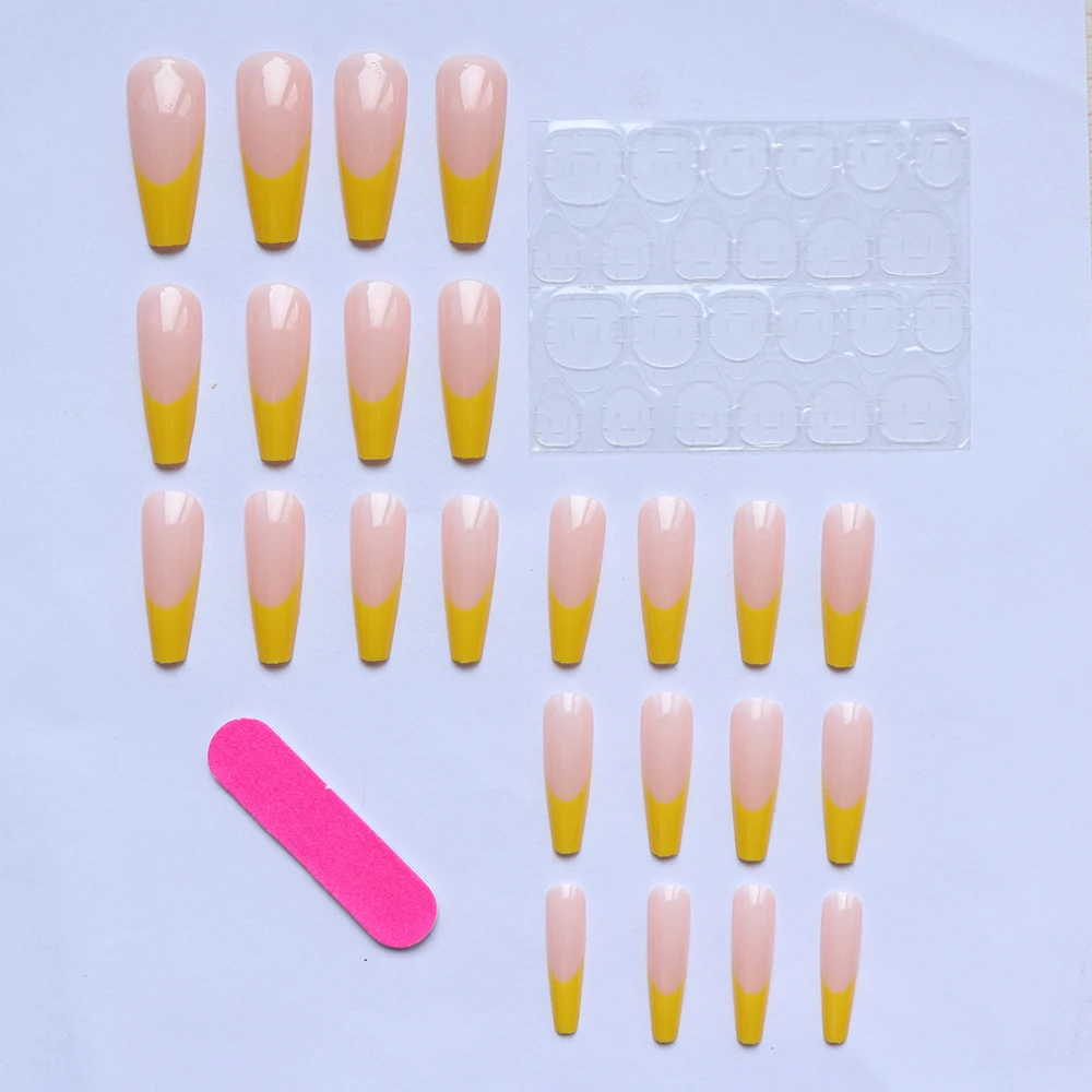 ARTAUG 120pcs Ballet Long Nail Fake Summer Candy Pink Green Purple French Edge High Saturation Full Cover Fake Nail Set Highligh