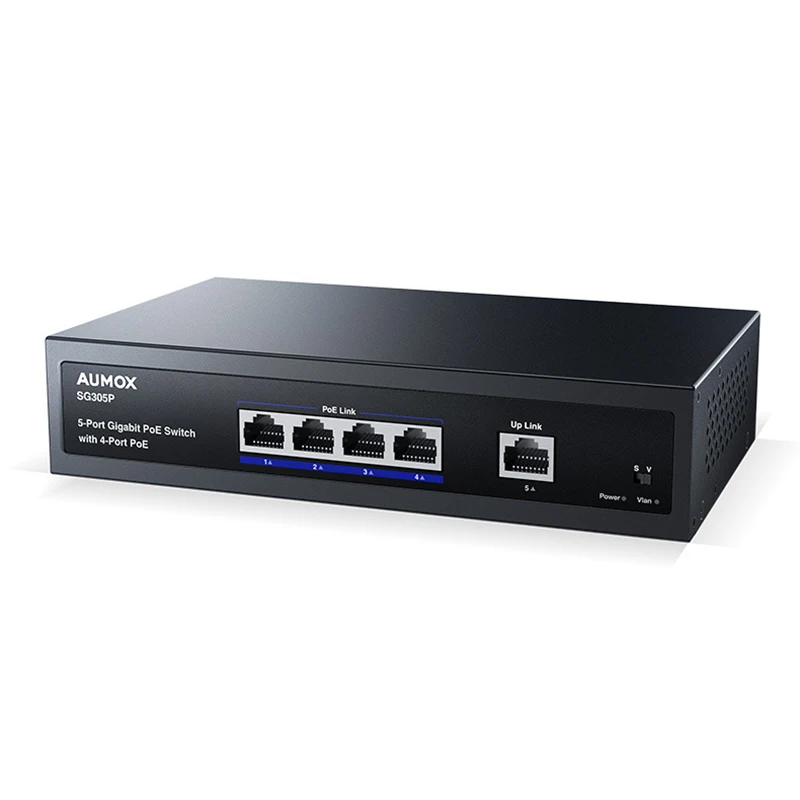 

5-Port Gigabit Ethernet Switch IEEE 802.3Af/At 78W 4 Port POE Switch Unmanaged Network Switch with Metal Housing for IP Camera