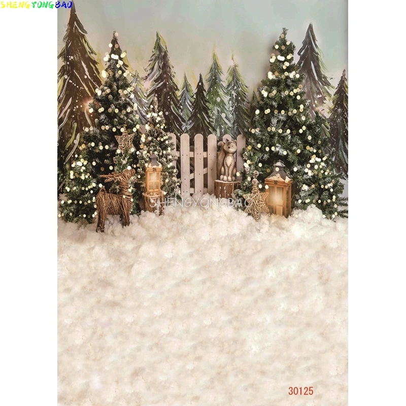 Vinyl Custom Christmas Tree Photography Backdrop Snow Gift Party Decor Kids Banner Background Holiday Photo Studio Prop DN-02