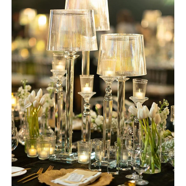 

Wholesale Lamp Shade Table Centerpiece 3pcs Set Tall Candle Stick Holder for Party Decoration