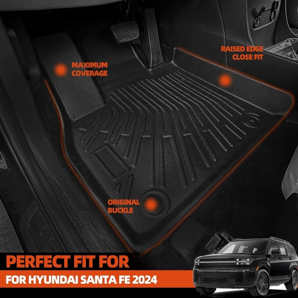 TPE-Fußmatten für den 2024 Hyundai Santa FE 5-Sitzer, Allwetterschutz, Kofferraumauskleidung, Bodenteppich (nicht Hybrid) – Detail 6