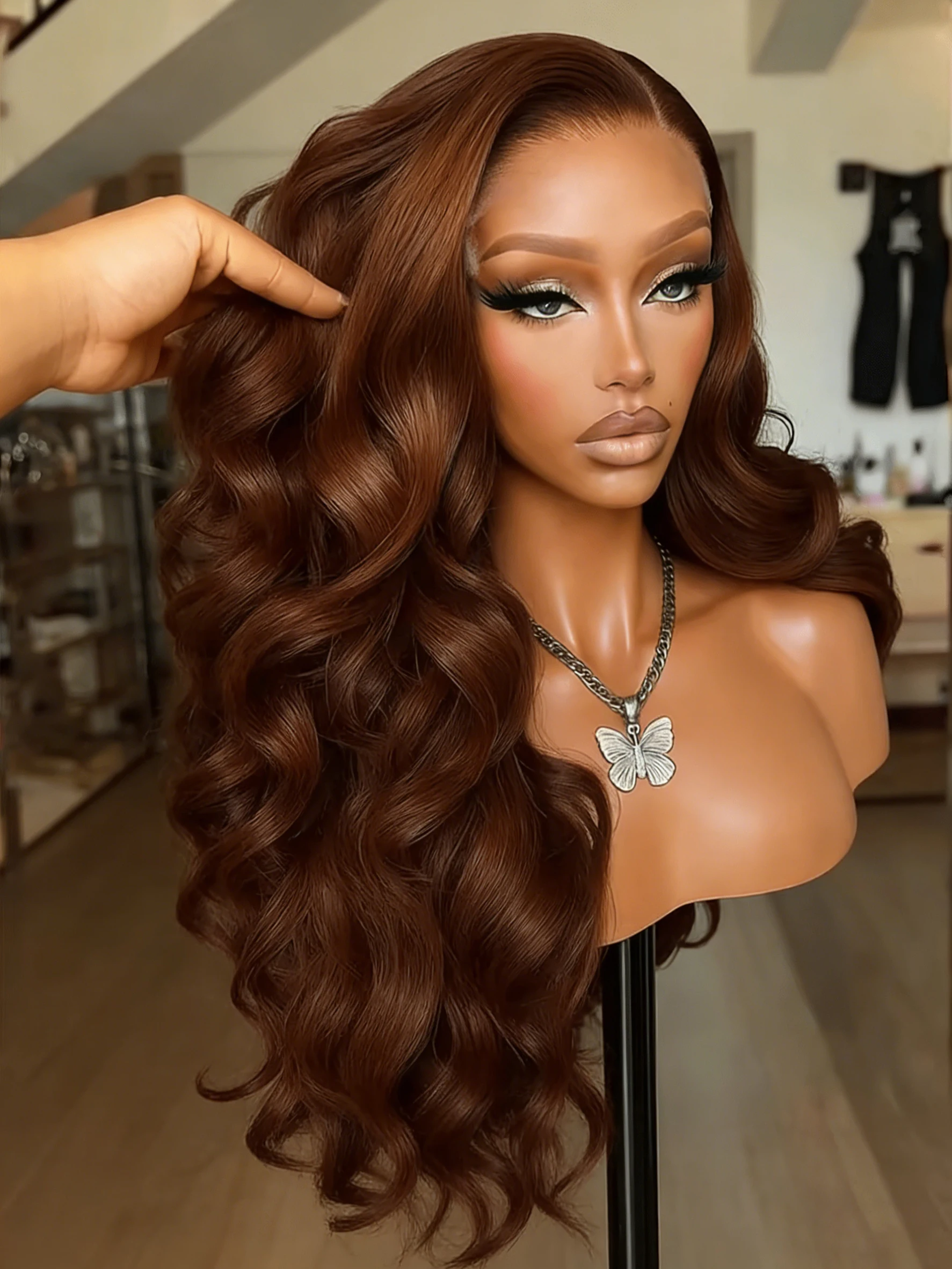 

#4 Chocolate Brown 13x4 Lace Body Wave Lace Front Wig Brazilian 13X4 HD Lace Frontal Wigs For Women Raw Human Hair Wig 100%