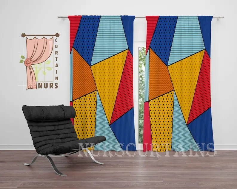 Pop Art Cartoon Curtains Colorful Geometric Graphic Drapes Funky Teen Room Decor