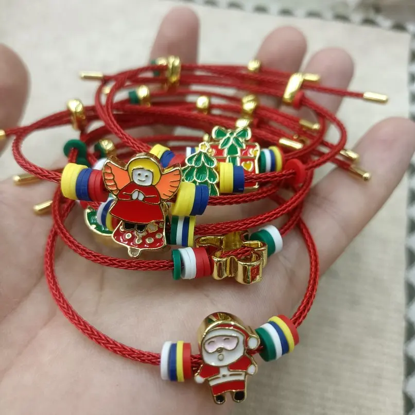 

Copper Figure Tree Plant Santa Claus Bracelet Christmas Enamel Gold Color 7inch Jewelry Special Gift