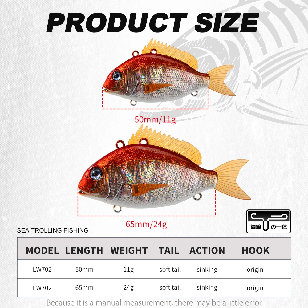 Hunthouse Winter VIB Fishing Lure Slow Sinking Hard Bait 50mm/11g 65mm/24g Vibration Long Casting For Bass Pike Fish Tackle