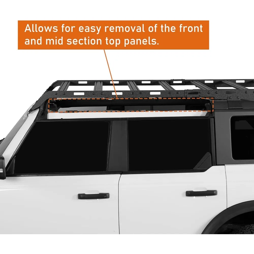 هوك رود برونكو حامل سقفي قضبان متقاطعة من الألومنيوم، سلة حامل البضائع كاملة الطول لـ 2021 2022 2023 2024 2025 Ford Bronco 4-Doo