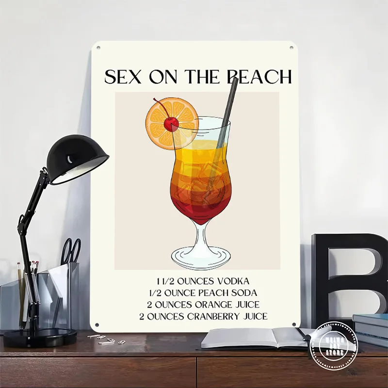 Sex on the Beach Cocktail Tinplate Posters Customizable Wall Art Retro Vintage Metal Signs for Home Room Setup Decorations Decor