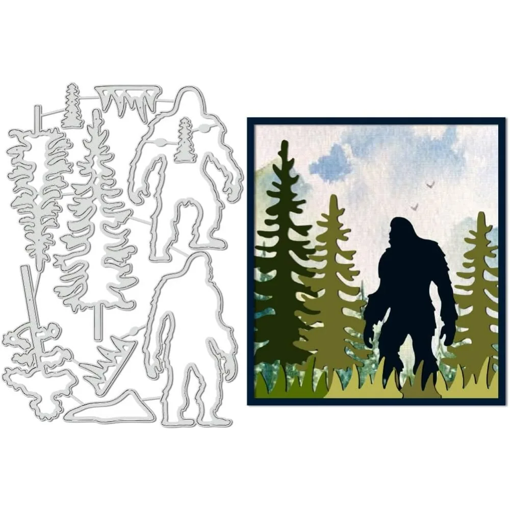 

Forest Bigfoot Cutting Dies Gorilla and Tree Carbon Steel Embossing Tool Die Cuts Metal Templates for DIY Scrapbooking Greeting