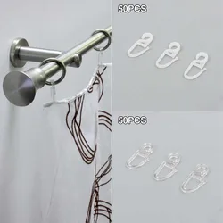 50pcs Curtain Folding Hooks Strong Tension Clip Ring Window Curtain Hanger Hooks White Plastic Curtain Hook Decorative Accessory