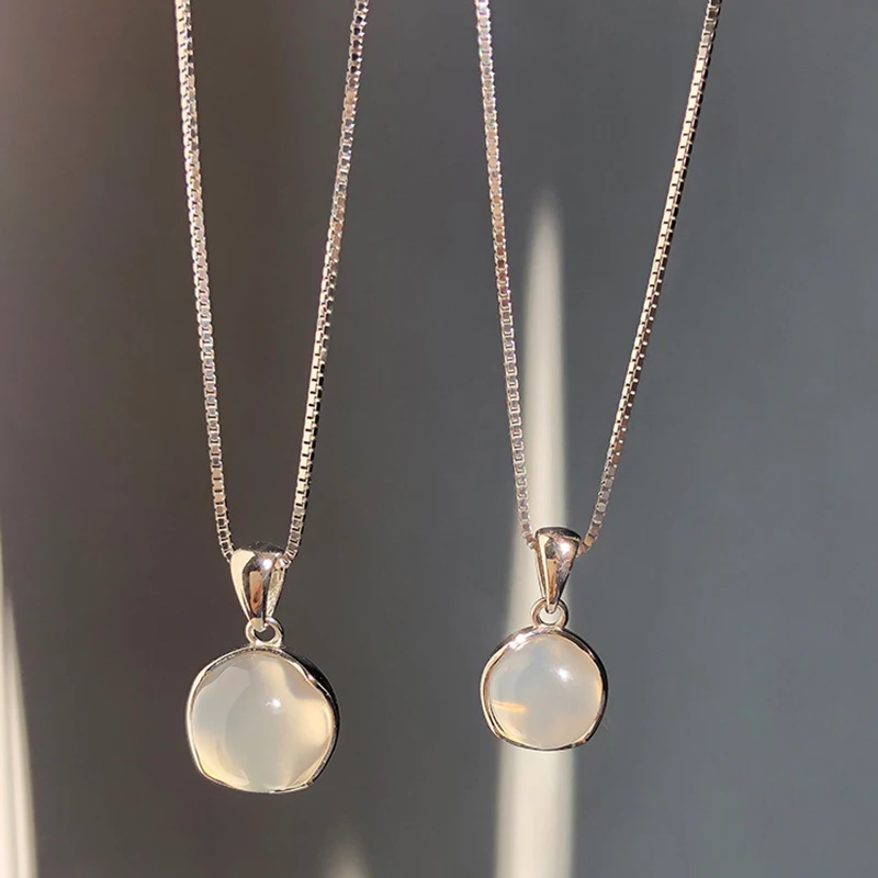 

New 925 Sterling Silver Round Necklace Simple Geometric Shape Woman Pendant Choker Birthday Gift for Friends Exquisite Jewelry