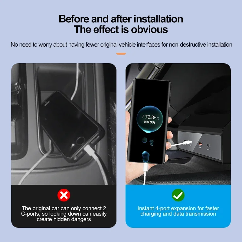 For Toyota Avalon 2019-2023 Car USB Type-C Splitter Smart Expansion Docking Station Quick Charging Cigarette Lighter Conversion
