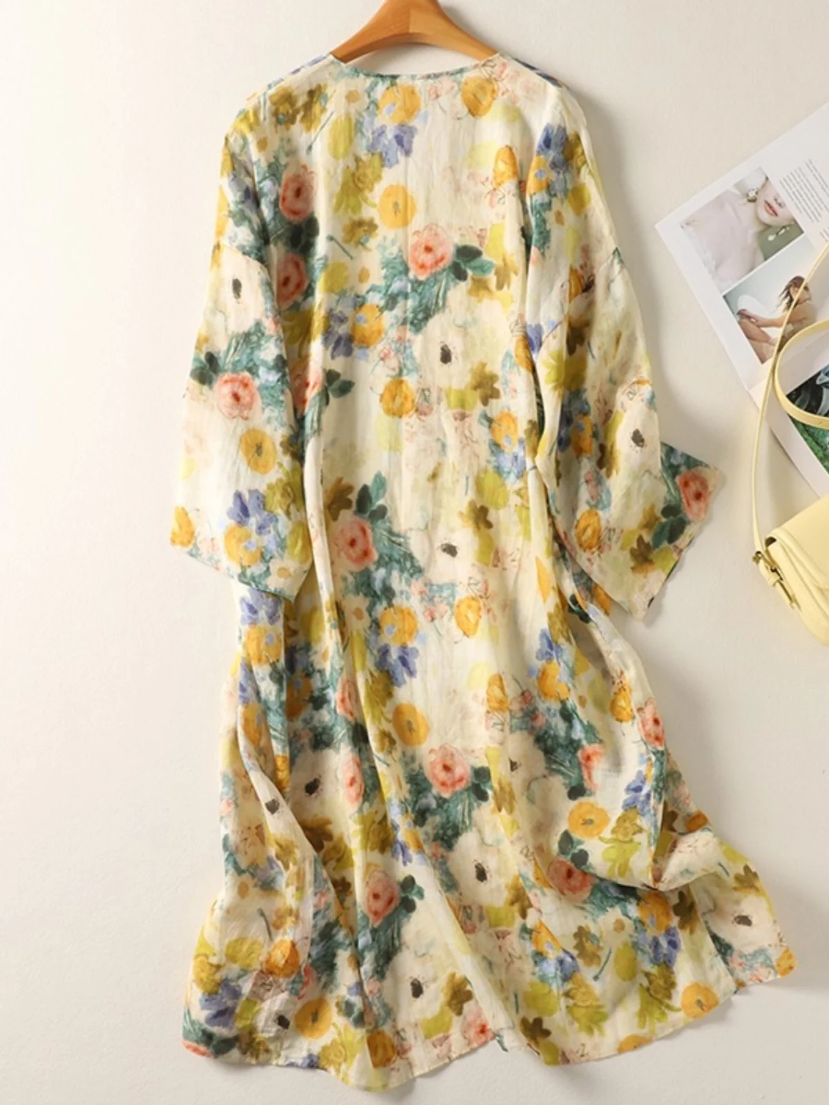 Rétro peinture à l'huile impression longue légère femmes Protection solaire irt manteau écharpe oule ouvert Cardigan haut été Ele