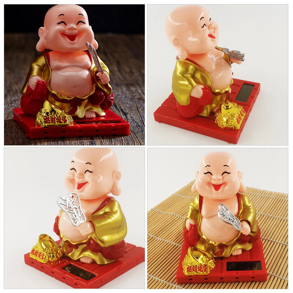 Solar Fan naments Chinese Maitreya Buddha Statue Vivid Sculpture Car Decor Plastic Figurine Adornment Solar Power