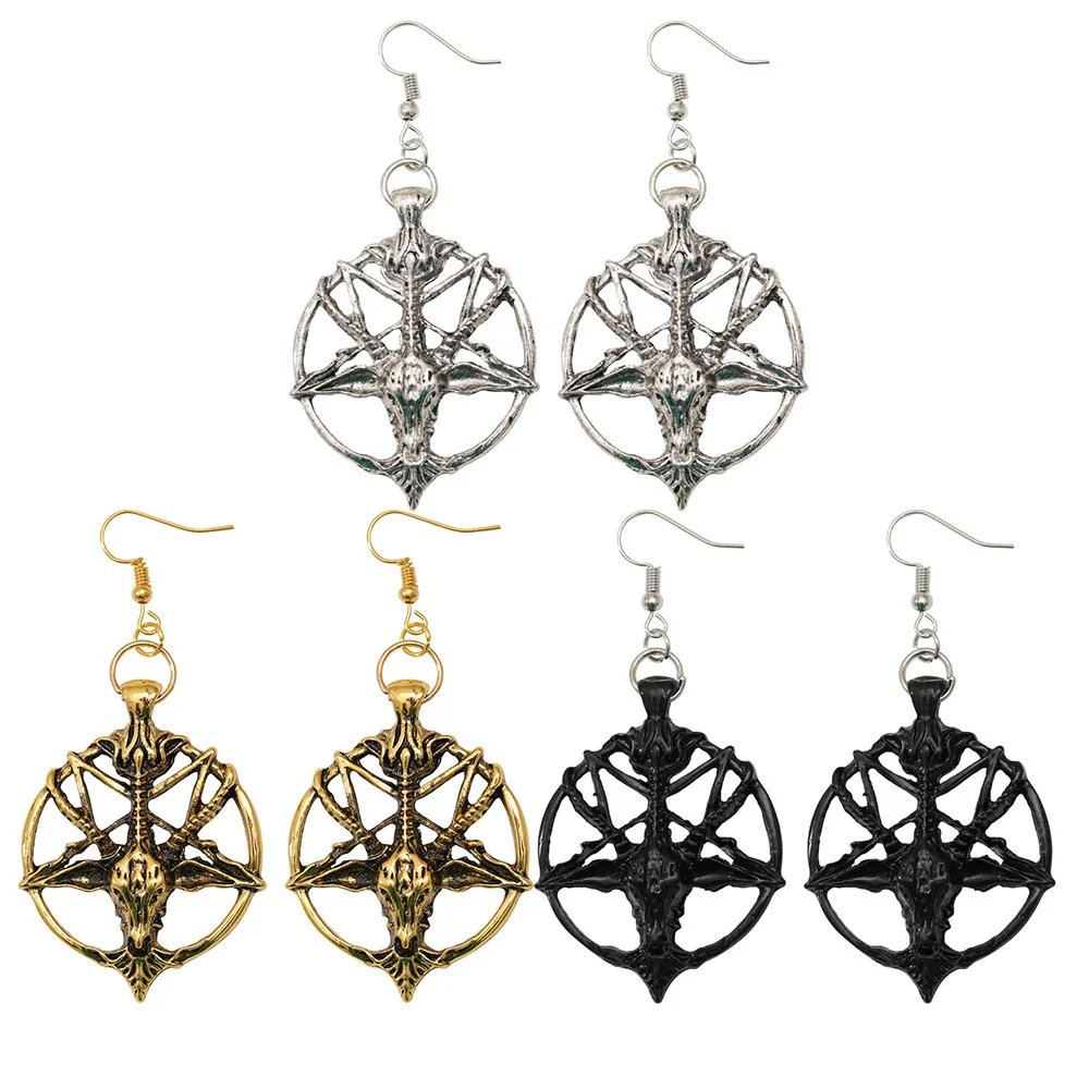Goth Jewelry Earrings Glamour Retro Woman Pentagram Pan God Skull Goat Head Drop Earrings Gothic Witch Pendants Ear Hoops
