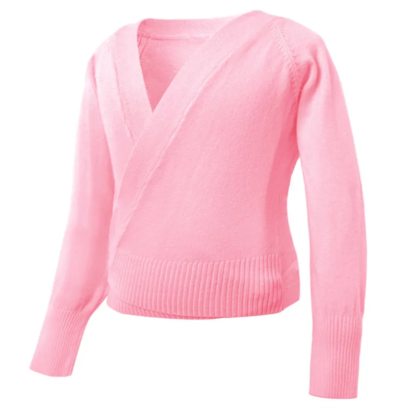 New Winter Autumn Warm Long Sleeve Waist Belt Sweater Child Girls Kids Ballet Dance Wrap Cross Tops