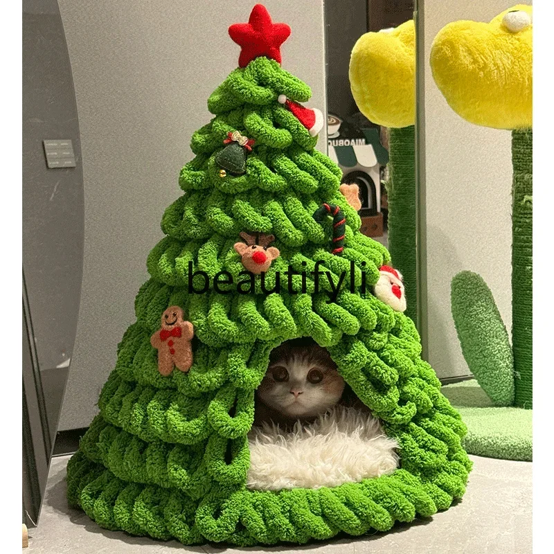 Christmas tree cat litter material package carton homemade kennel warm universal super large closed