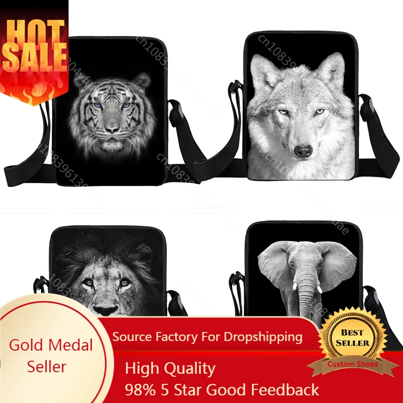 

Black White Animals messenger bag lions Tigers shoulder bag mans Crossbody Shoulder bag Messenger Small Casual handbag