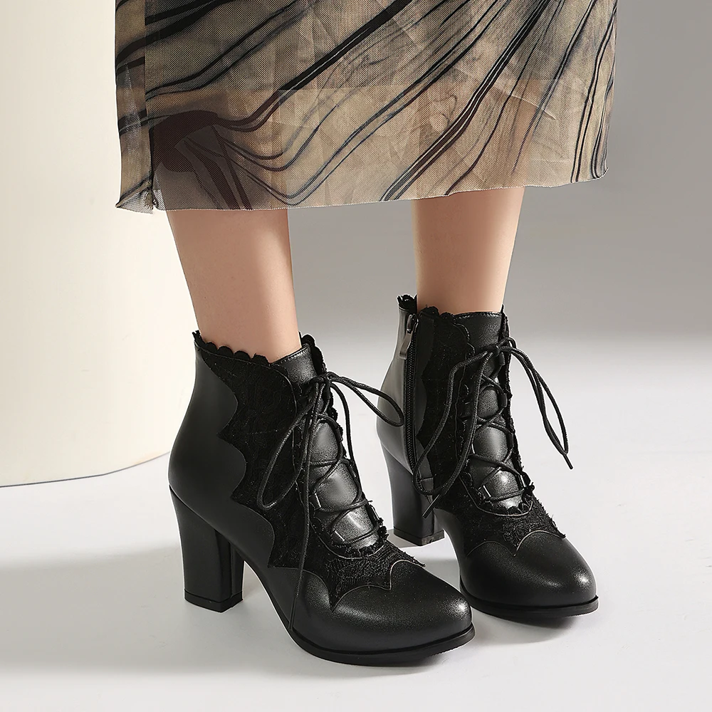 2026 Autumn Fashion Women Ankle Booties Wide Fit 8cm High Block Heel Office Lady Daily Shoes Large Plus Size 11 44 46 48