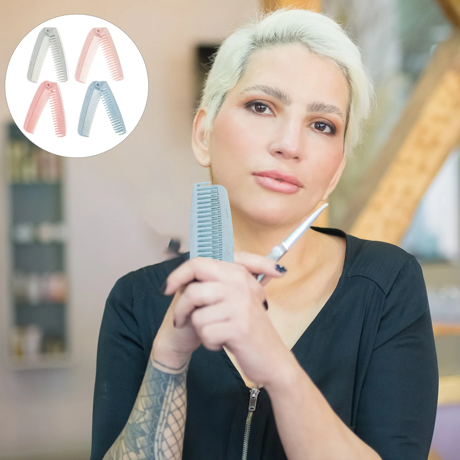 4 قطع من أمشاط الشعر المحمولة القابلة للطي المدمجة أثناء السفر للاستخدام المنزلي في صالونات التجميل والفنادق، استقامة الشعر المرنة الصغيرة المضادة للكهرباء الساكنة #4