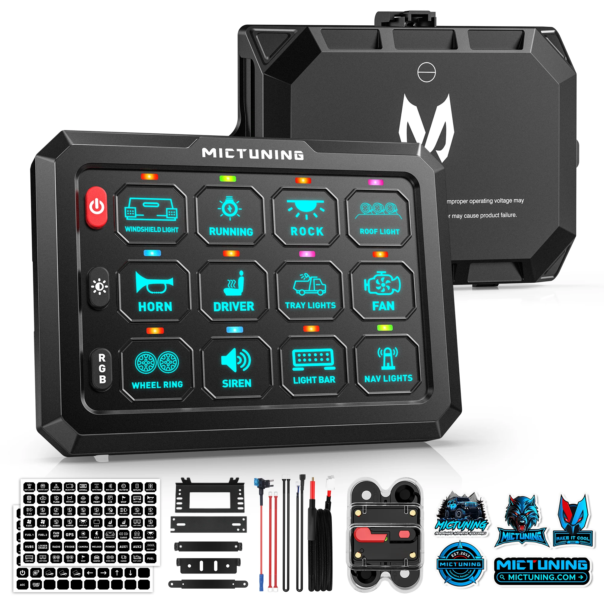 

MICTUNING P1C RGB 12-бандовая панель переключателей, многофункциональный тумблер мгновенной вспышки, стробоскопическая схема управления, коробка реле для грузовика