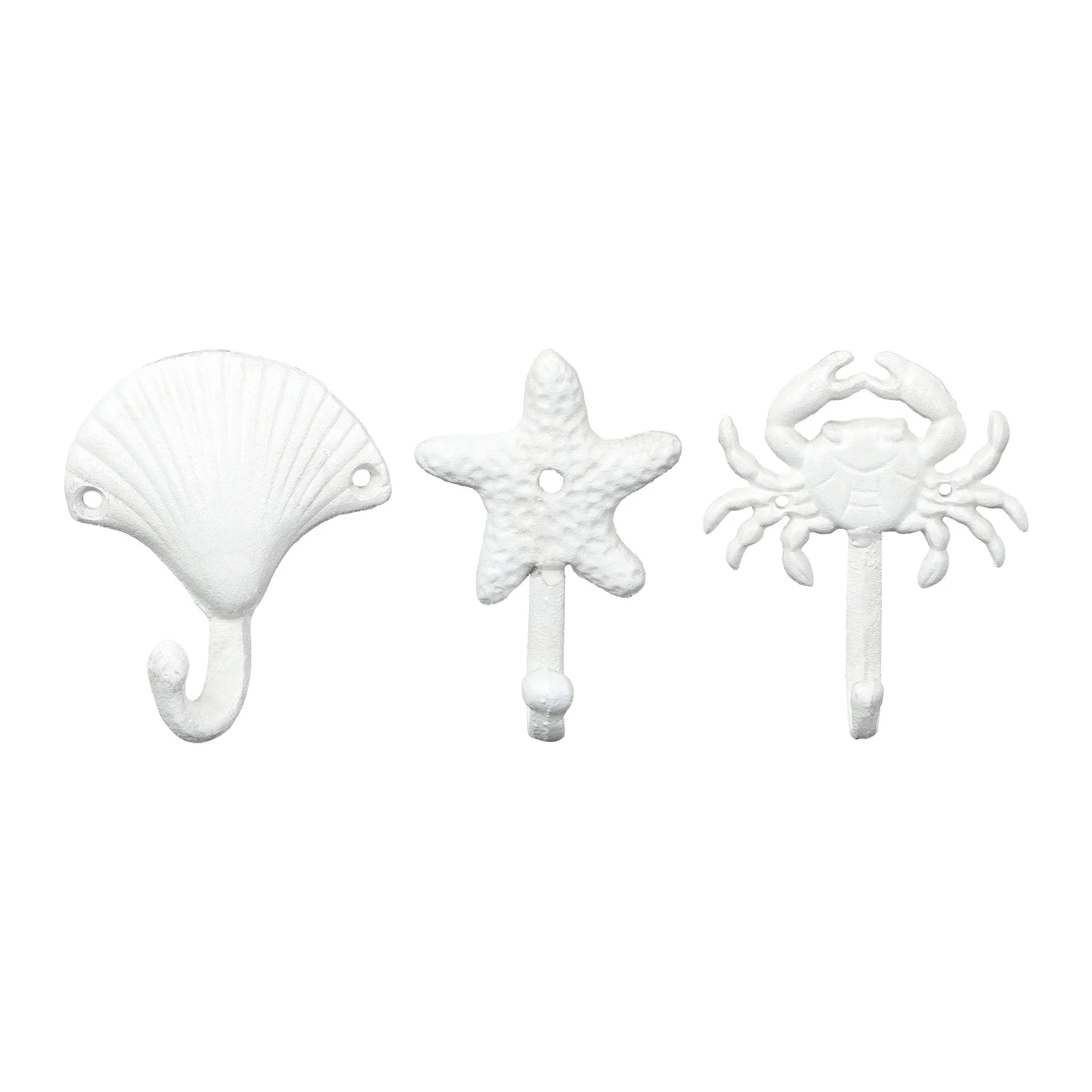 3pcs Wrought Iron Decorative Single Hook Vintage Wall-mounted Coat and Hat Hooks (Crab+Scallop+Sea Star)