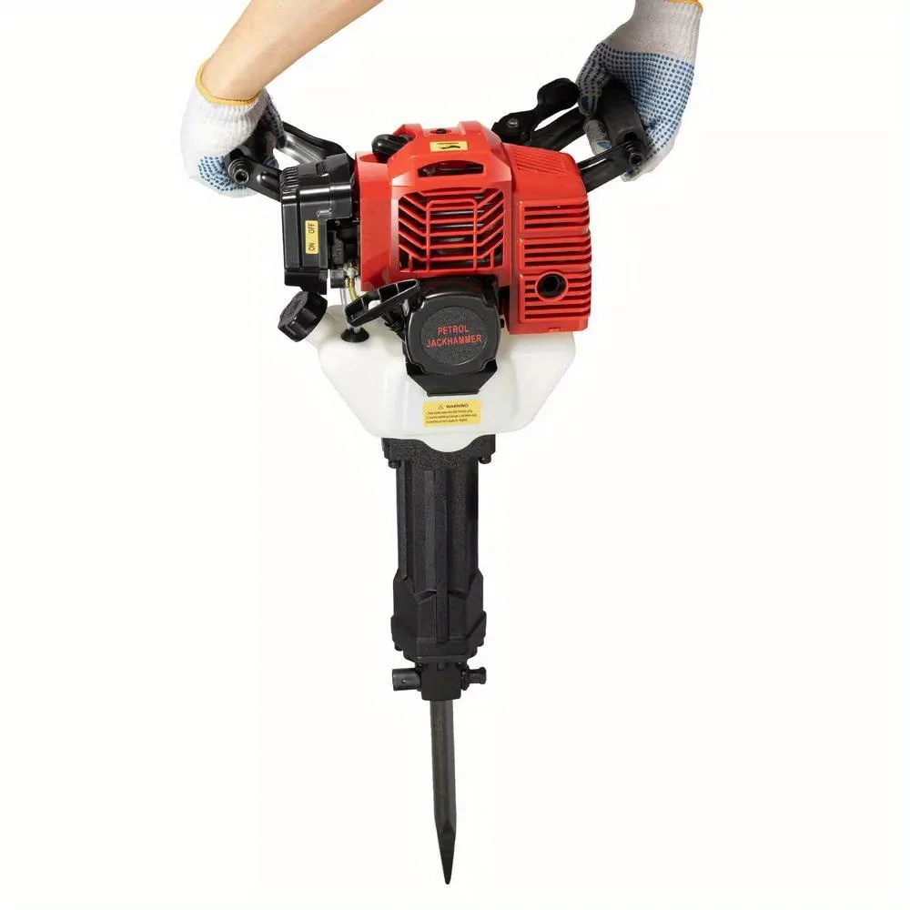 Professional 52cc Concrete Demolition Hammer - Gas-Powered Breaker Kit w/ 2 Heavy-Duty Chisels