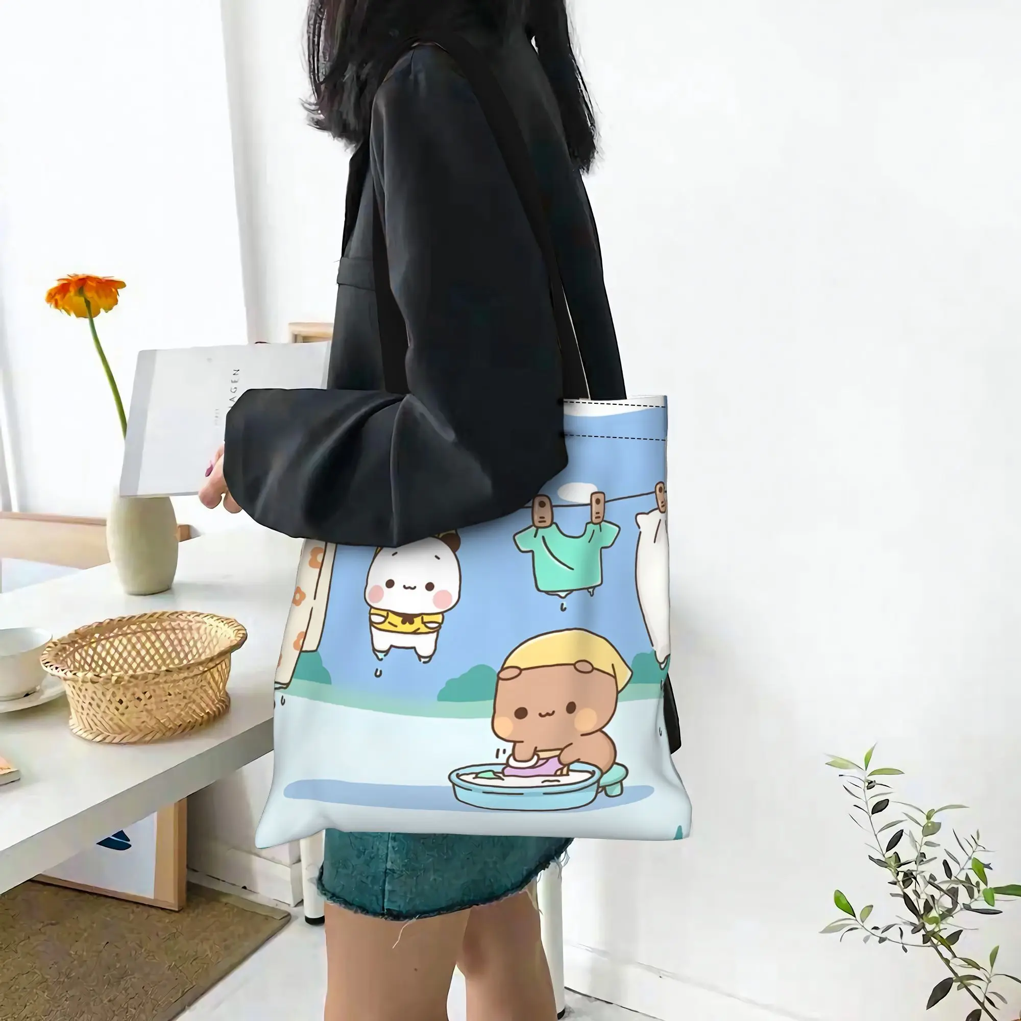 

fashionable bags back to school Large Capacity bubu and dudu bear Canvas Tote Bag Foldable Chic Pattern Gifts