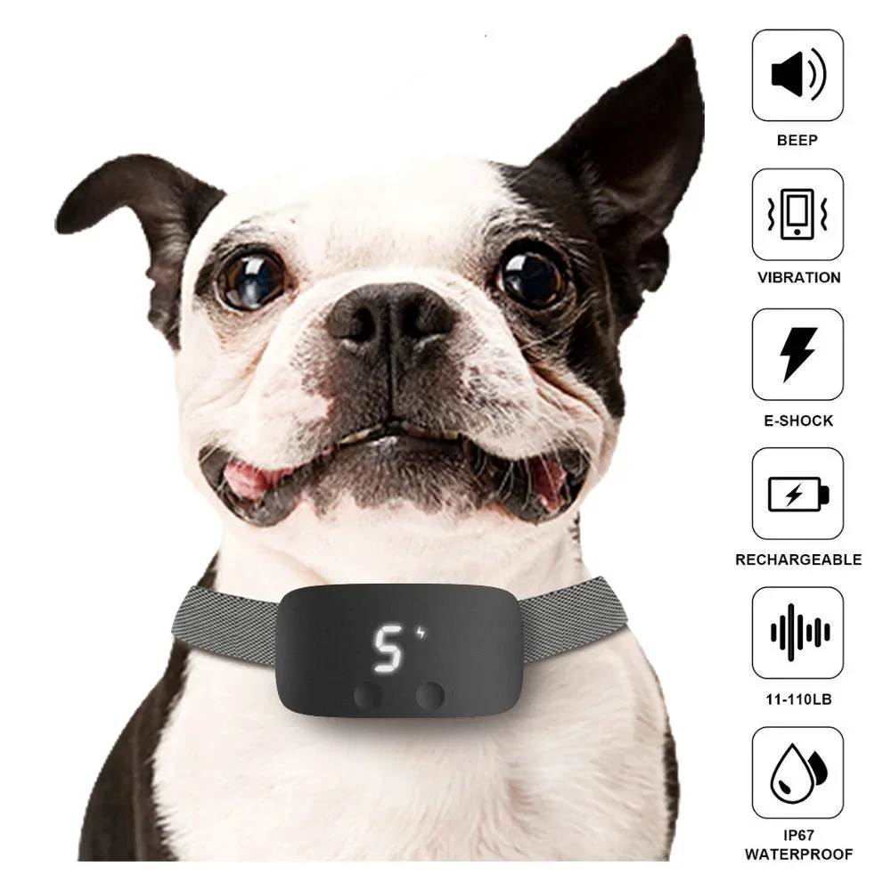 Electric Anti Barking Collar Auto Training Anti Bark Dog Collar IP67 Rechargeable Shock Vibration Beep No Barking Collar for Dog