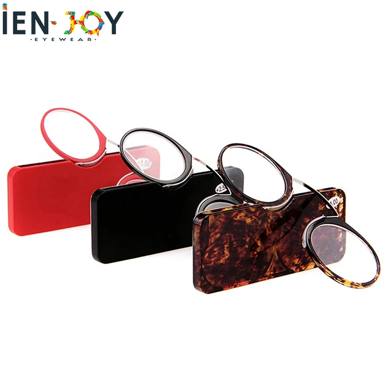 IENJOY Mini Nose Clip Reading Glasses Portable Wallet Prescription Eyewear Men Women TR90 Reading Glasses Pince-nez With Case