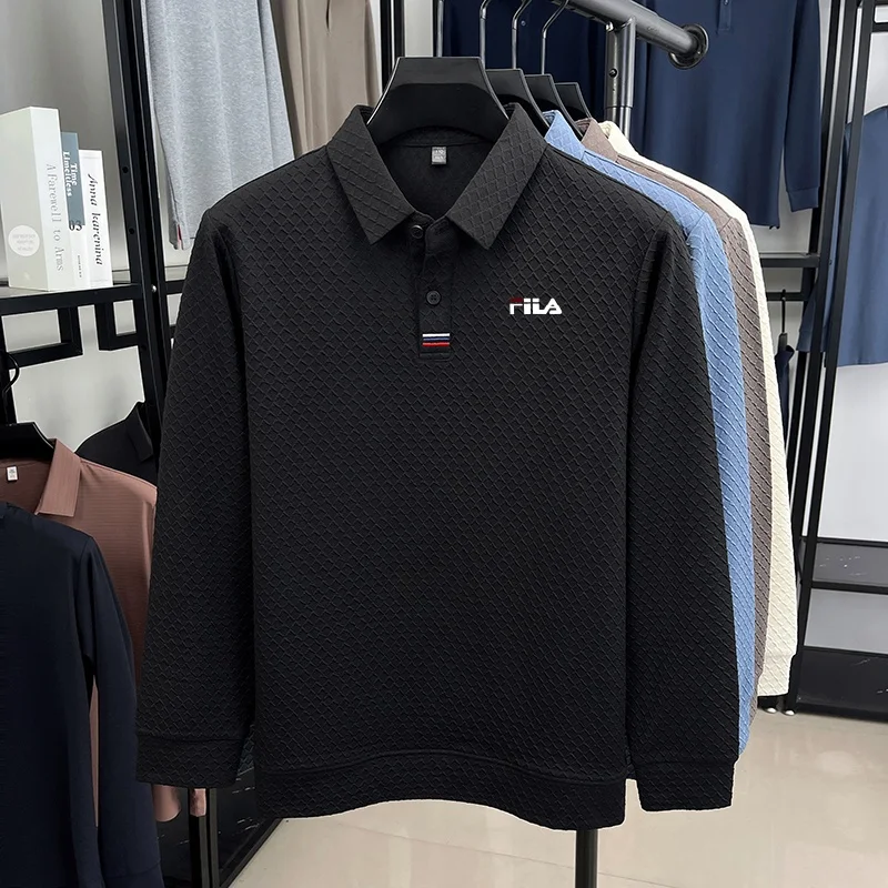 Modisches Herren-Poloshirt für den Herbst, neu, warm, mit Print, originelles, lässiges, einfarbiges Langarm-T-Shirt, bequem für den Alltag, Bürokleidung für Herren. – Detail 3