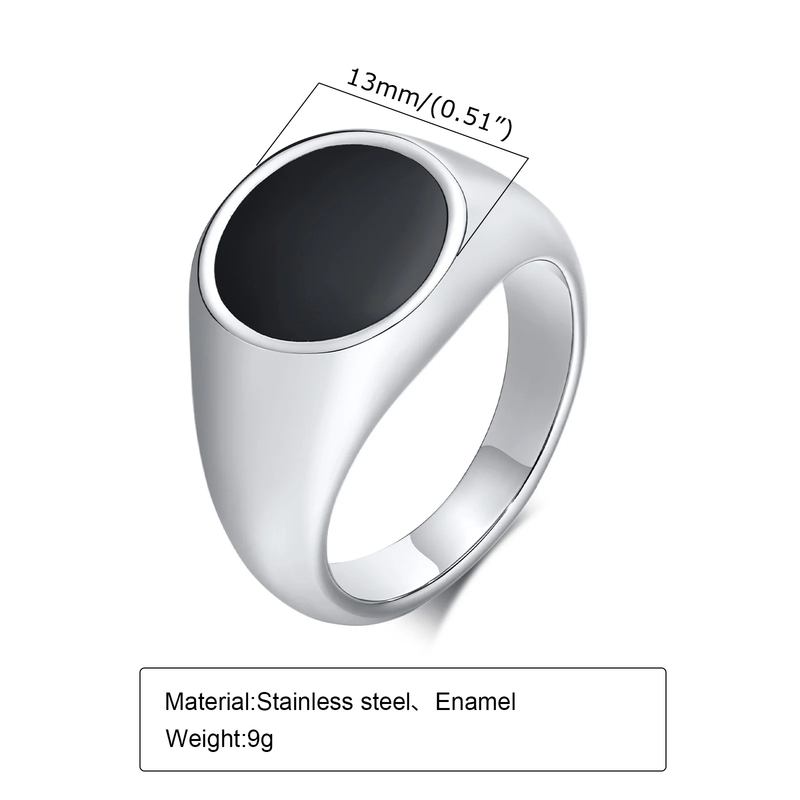 Vnox 13mm Men Signet Rings, Stainless Steel Fingber Band with Enamel Round Top, Never Fade Waterproof Male Boy Cool Punk Ring