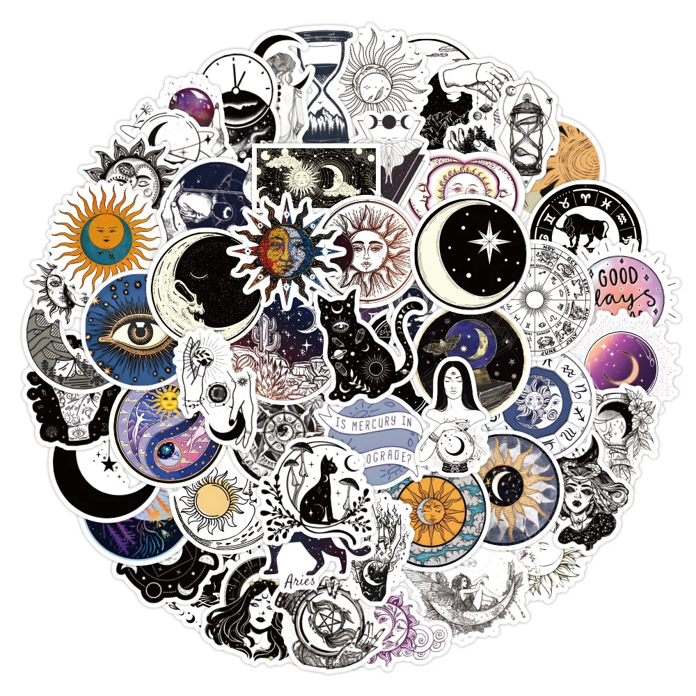 Juego de 62 Pegatinas de Astrología y Zodiaco, Calcomanías Místicas Celestiales Impermeables para Laptop, Carcasa de Teléfono, Equipaje, Patineta