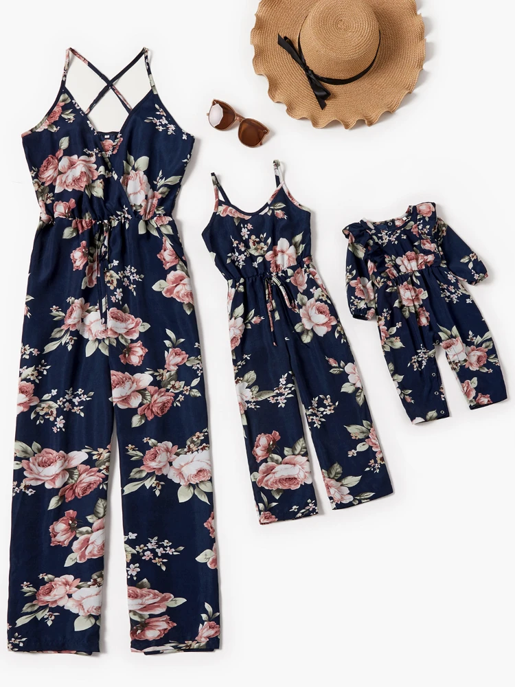 Summer Deep V-neck Mother and Daughter Rompers Suspender Jumpsuit Mom and Daughter Matching Clothes Family Matching Outfits