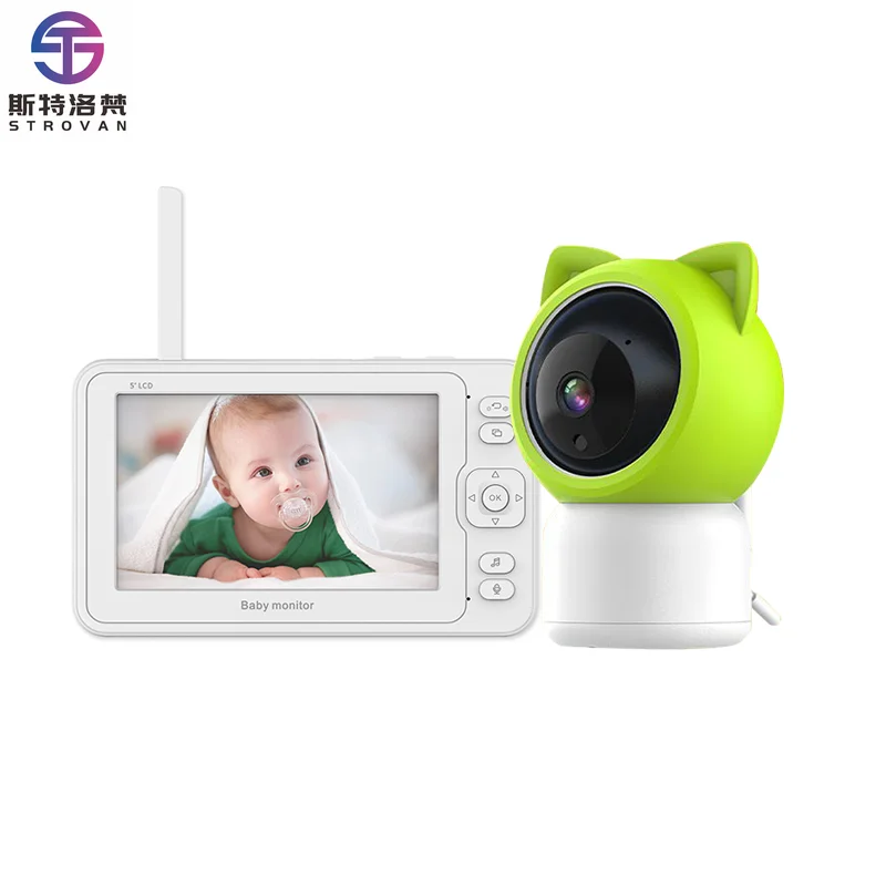 1080P Baby  with 5 Inch LCD Screen Wireless Indoor Camera Lullaby Sleep & Crying Detection Temperature & Feeding Alarm