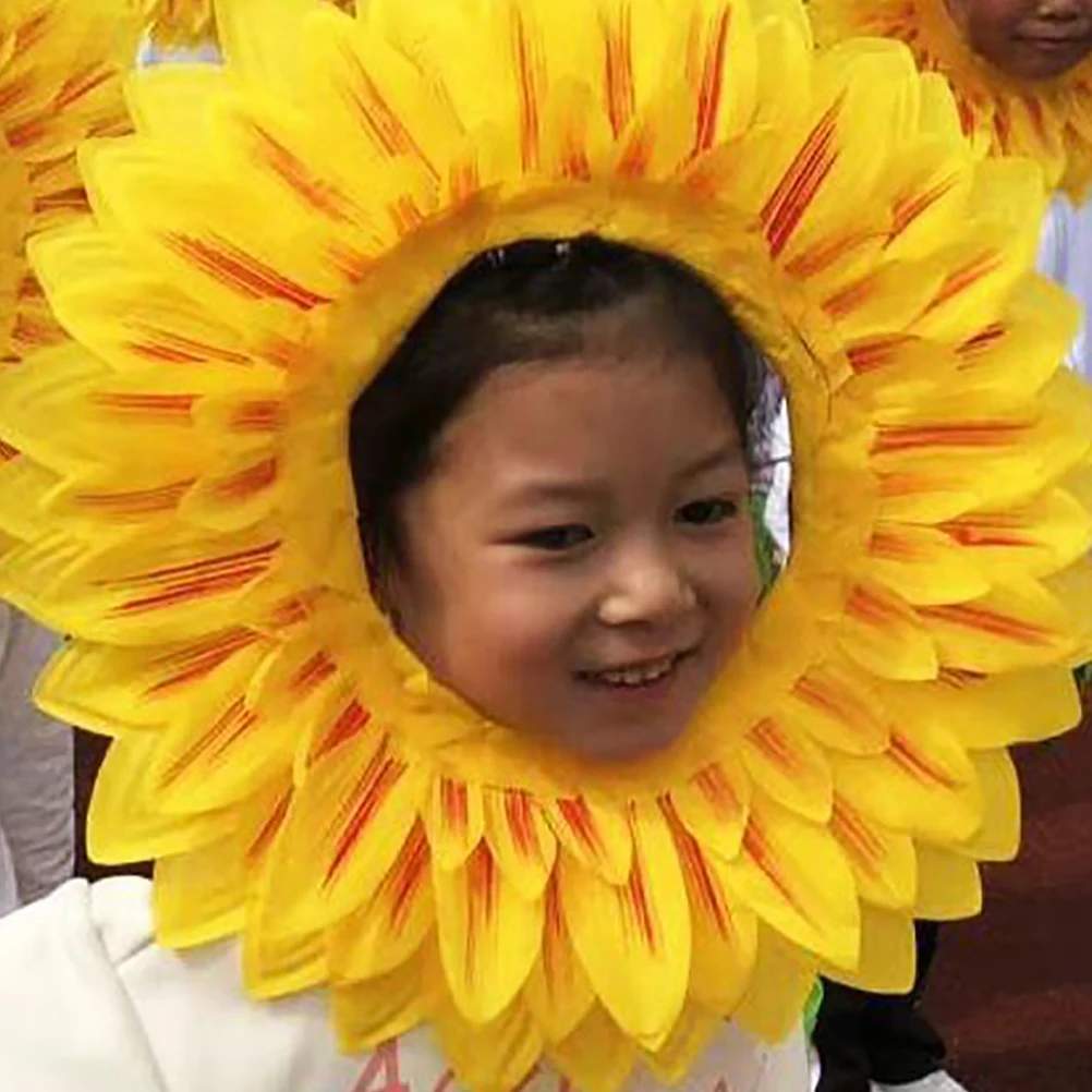 

1 set Sunflower Headgear Headb Hat Costume Kids Dance Party Cloth Material Soft Comfortable Long Lasting Tear Resistant