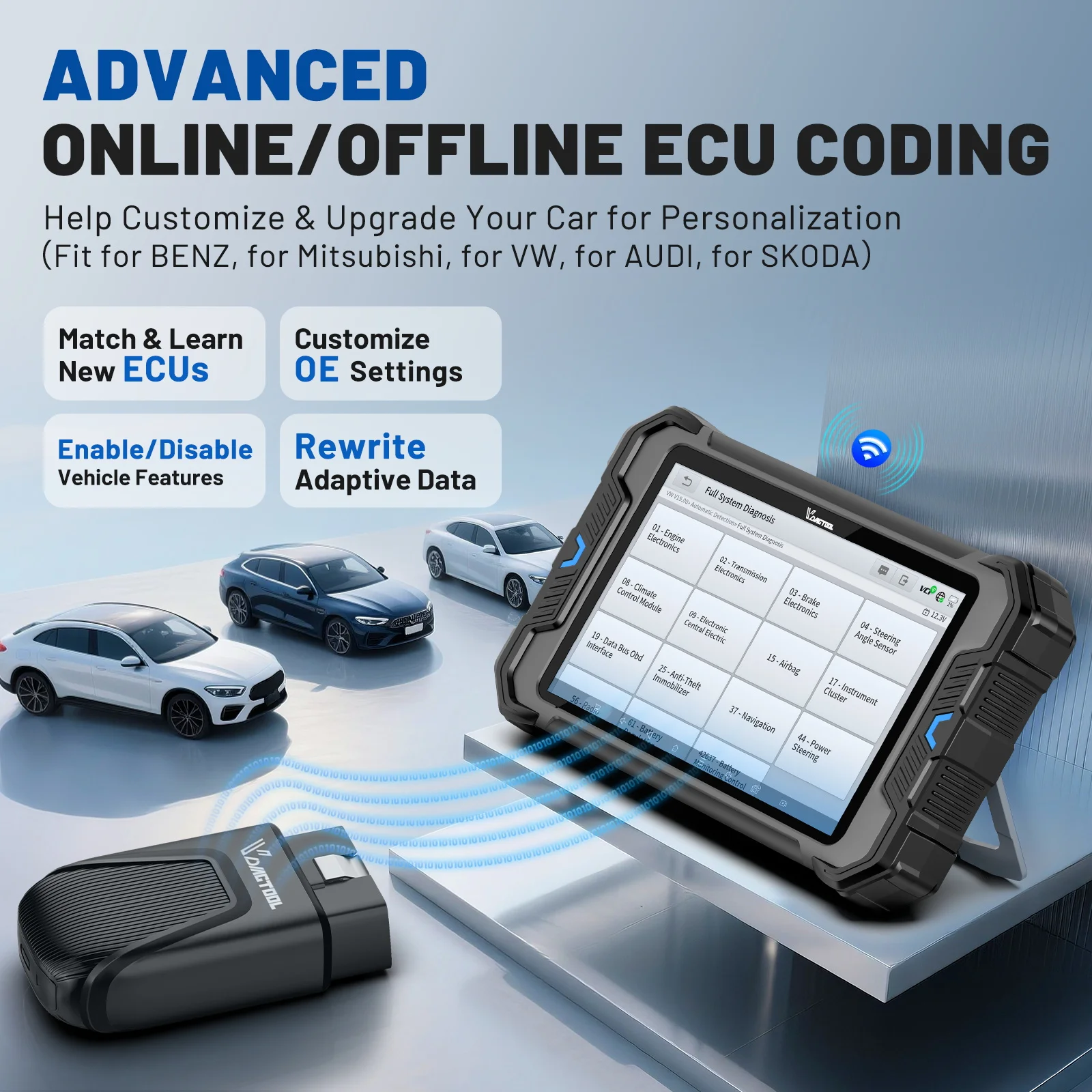 VDIAGTOOL VD80BT السيارات Obd2 الماسح الضوئي خريطة الطوبولوجيا 42 + إعادة تعيين اختبار نشط ECU الترميز أداة تشخيص السيارة FCA 3 سنوات تحديث
