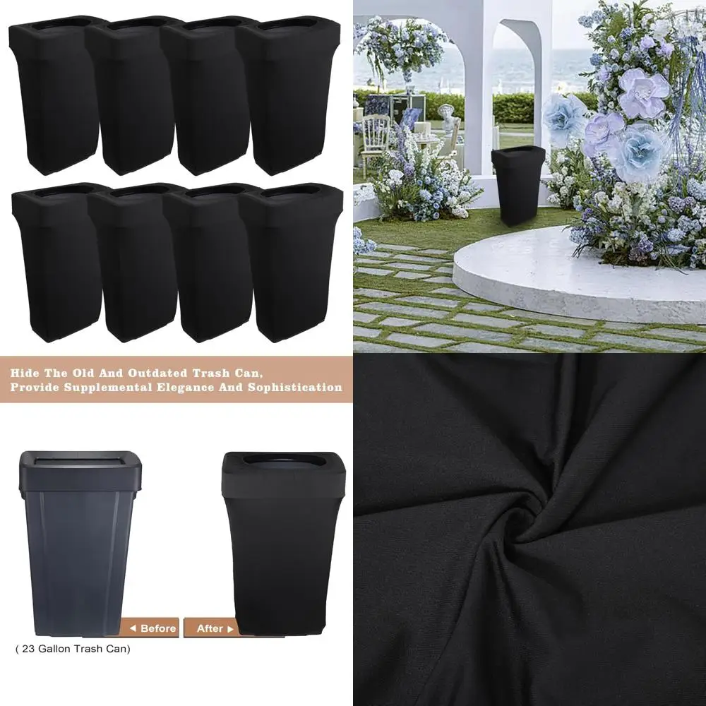 

Outdoor Rectangle Spandex Trash Can Covers, 8-Pack, Black, Decorative Waste Container Covers for Outdoor Home Use