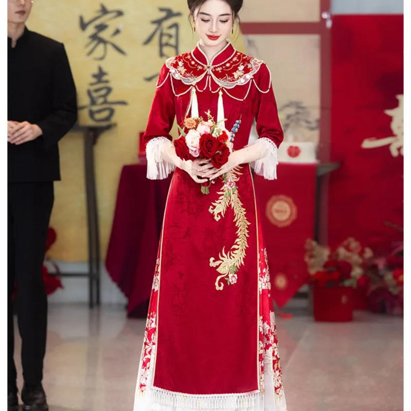 New Chinese-style cheongsam toasting light luxury dress set