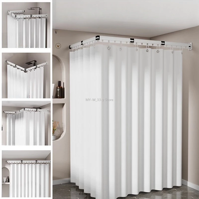 1‌80/200cm Sucker Mounted Shower Curtain - Waterproof Foldable Bathroom PEVA Liner, Mold-Proof No Drilling for Rental Homes
