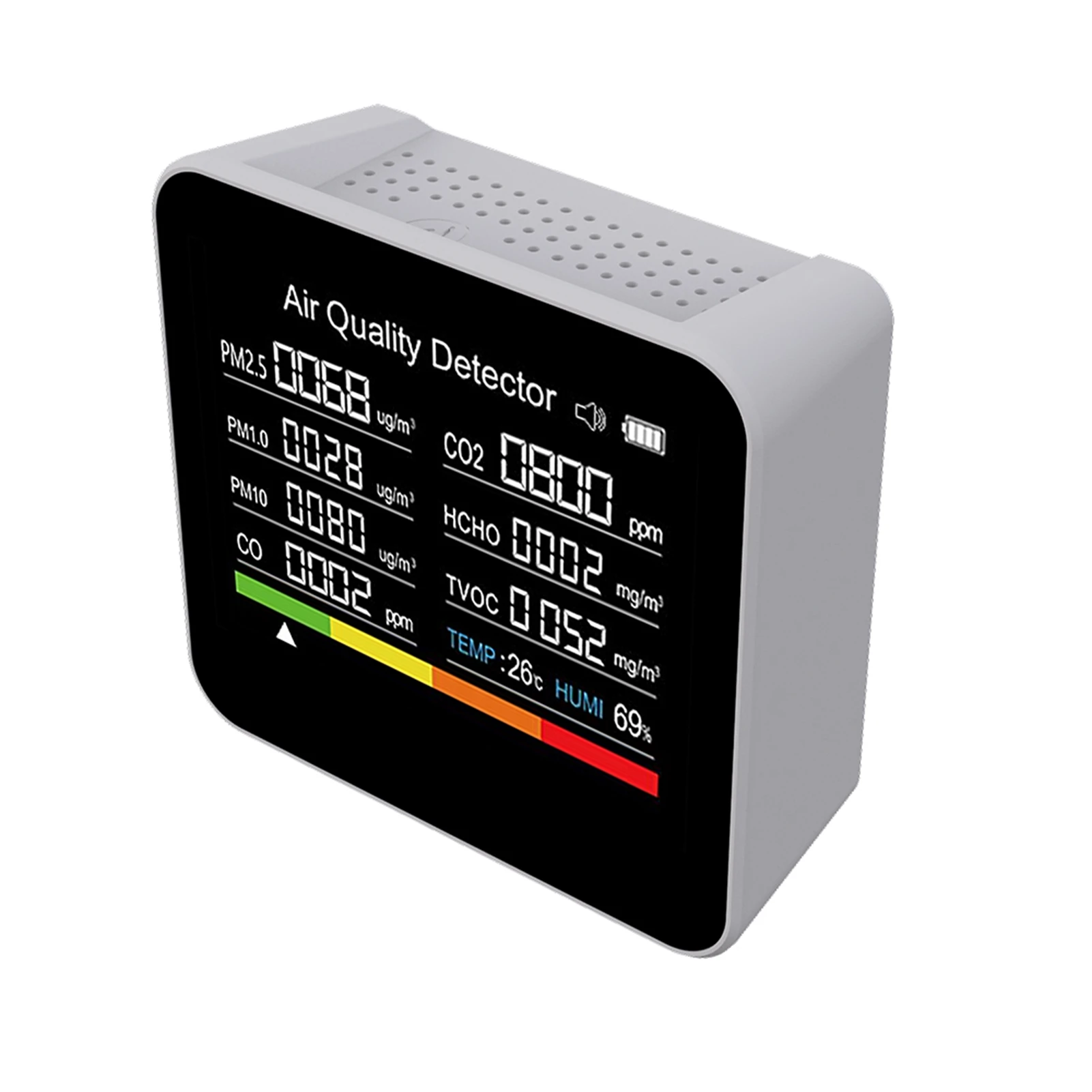 

Air Quality Detector - White, Clear Display, Large Digital Screen with Backlight, CO2 & PM2.5 Detection