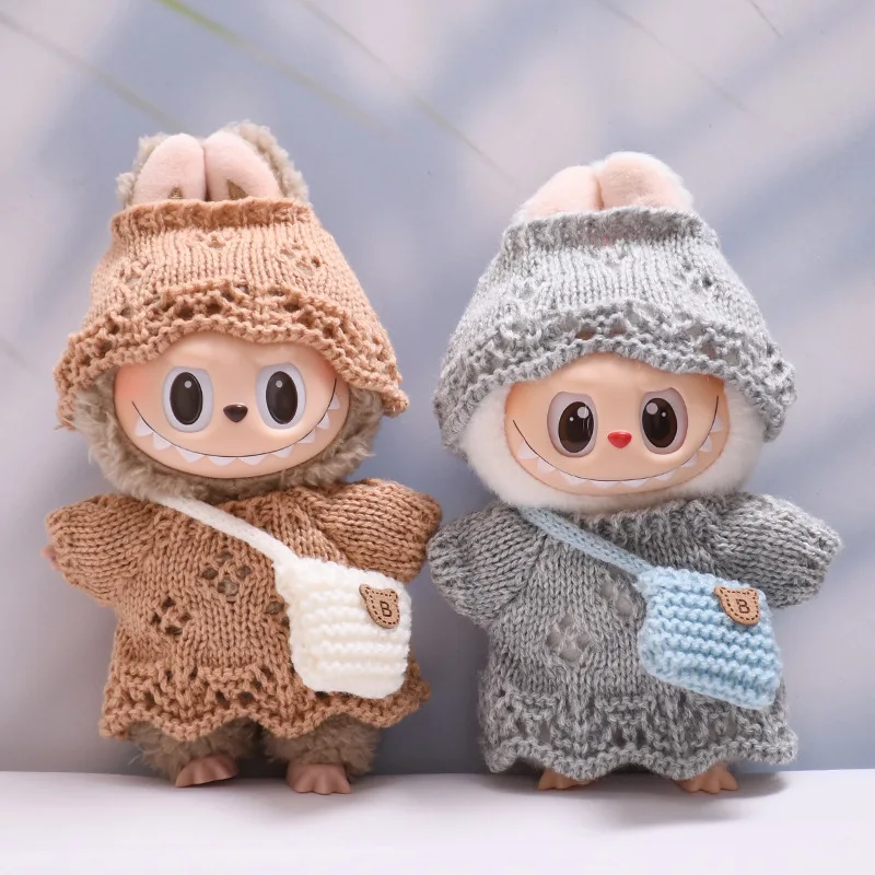 

For 17cm Labubu Outfit Doll Clothes Sweater Hat Small Shoulder Bag Labubu Accessories Cute Decoration Clothes DIY Kids Gift
